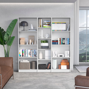 Durant 3 Piece Home Bookcase Set, 67" Wide With 13 Shelvesliving Room Set Set White Freestanding 5 Or More Shelves White Office Open Storage Space Modern Particle Board