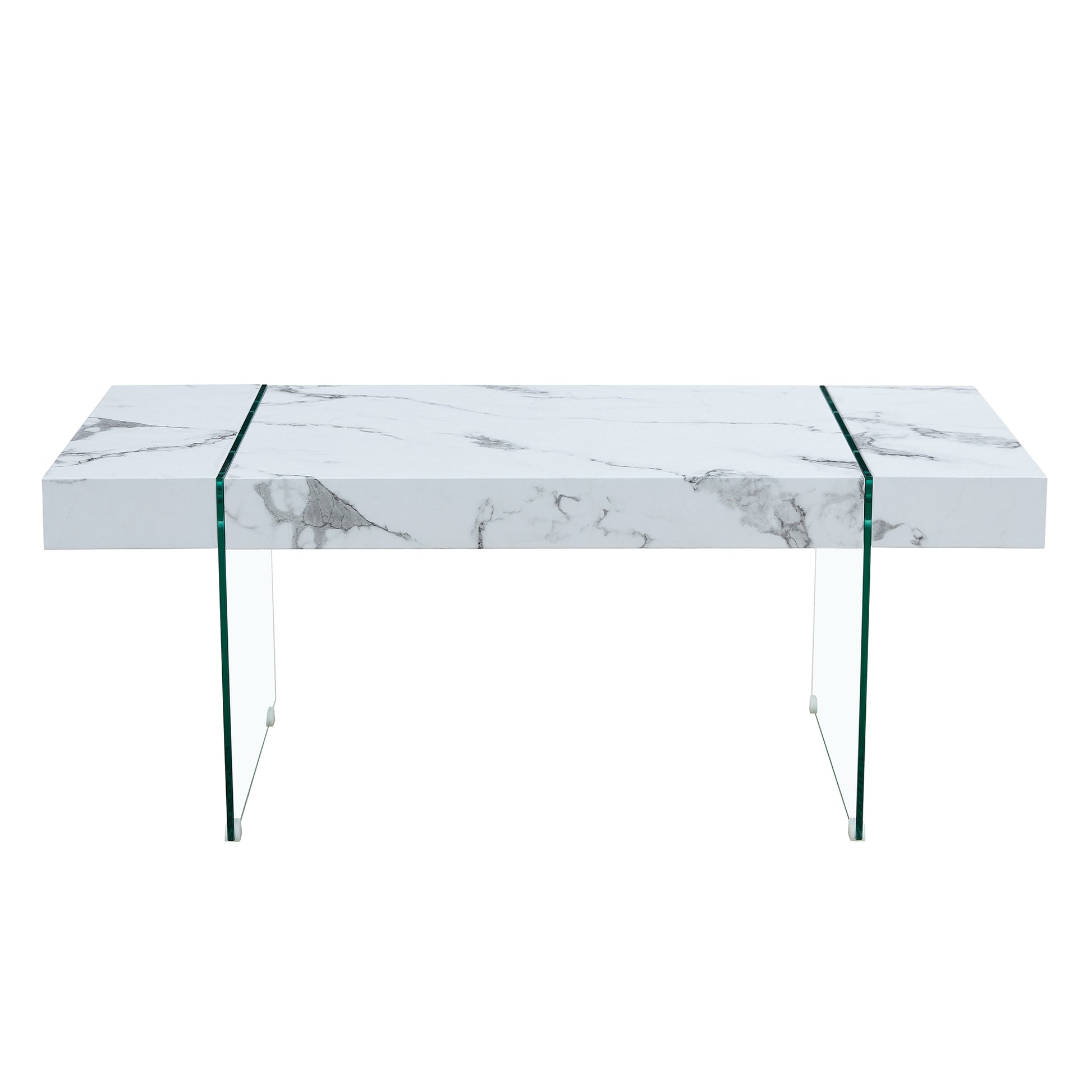 43.3"X23.6" White Marble Patterned Mdf Coffee Table With Tempered Glass Legs.Suitable For Living Room.It Can Be Used Not Only As A Coffee Table But Also As A Side Table Or Display Stand.