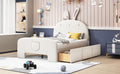 Full Size Velvet Platform Bed With Rabbit Shaped Headboard, With Drawers, With Bed End Storage Pocket, Beige Full Beige Plywood