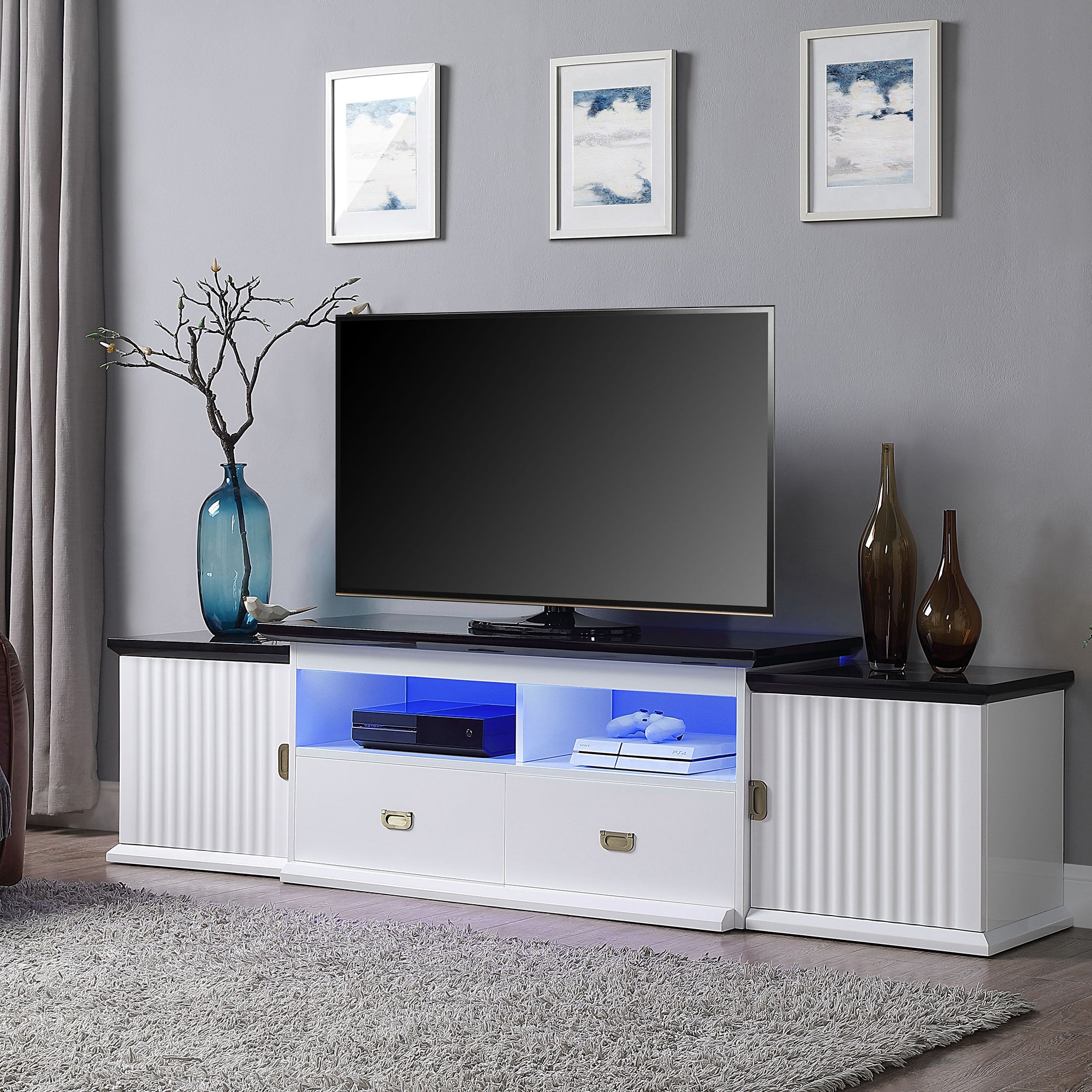 White And Black Tv Stand With Led Touch Light White Black White Primary Living Space 40 49 Inches 50 Inches Wood