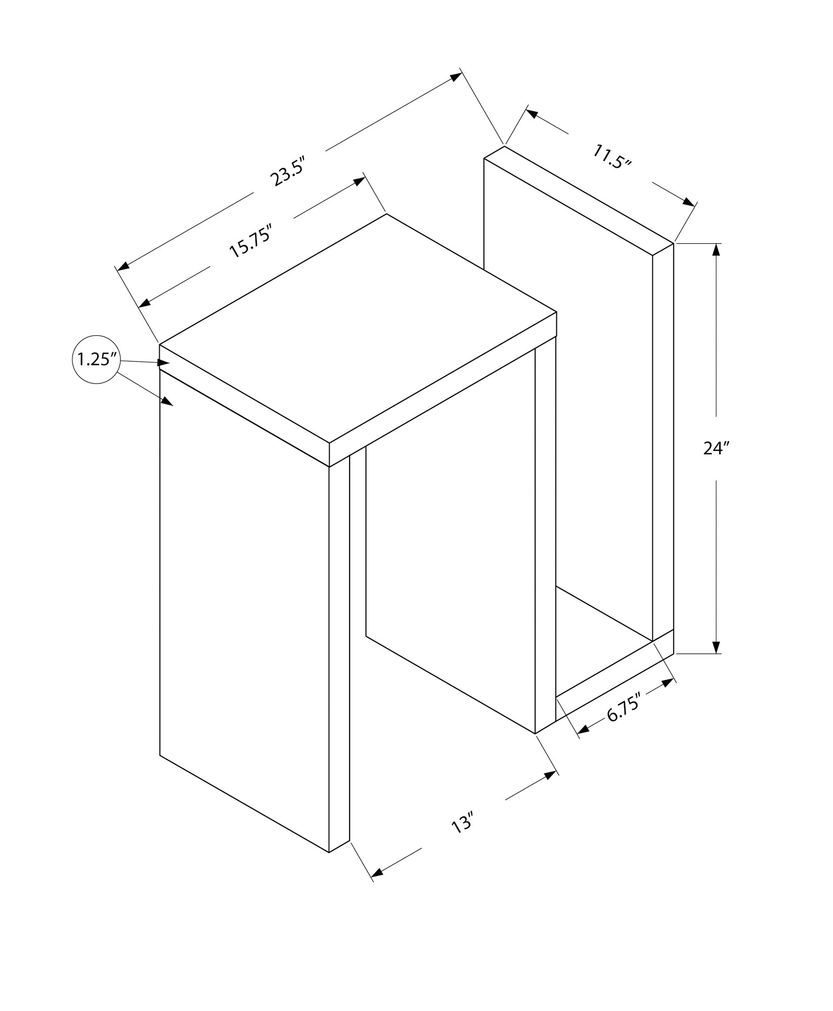 Accent Table, Side, End, Narrow, Small, Living Room, Bedroom, Brown Laminate, Contemporary, Modern Brown Particle Board