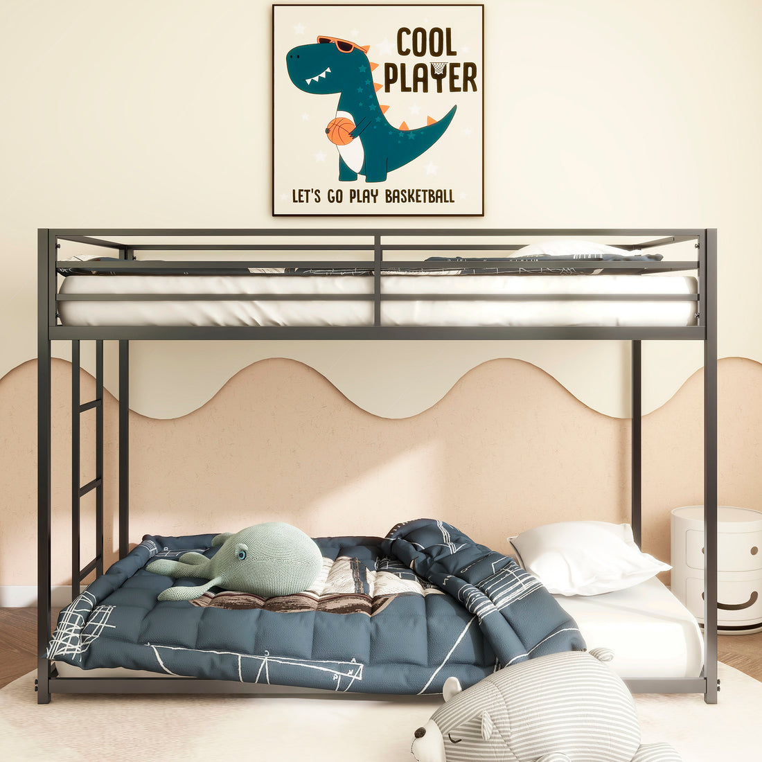 Same As Original B083124170 Adam Sturdy Twin Over Twin Metal Bunk Black For Kids And Adult, Low Profile And Easy Climbing With Stable Ladder Twin Box Spring Not Required Black Metal Bedroom Bed