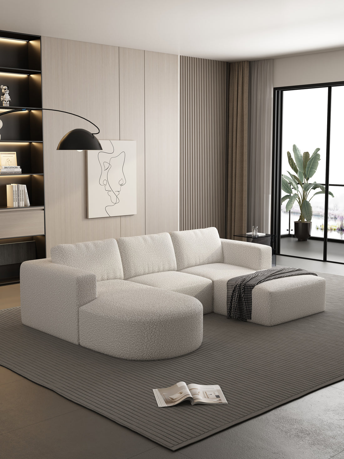 104.32*70.86 Modular Sectional Sofa Sleeper Couch, Sectional Sofa With Chaise And Ottoman, Convertible U Shaped Modular Sofa Set. Compressed Sponge, White. Combo A B C D White Primary Living Space Soft Minimalist,Modern Foam Spring 5 Seat