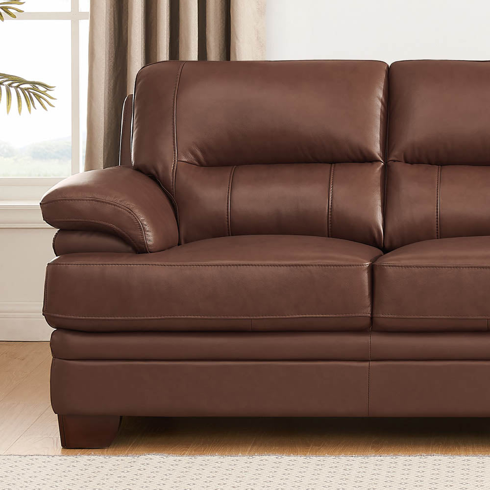 Luxor Leather Sofa Pecan Memory Foam Genuine Leather 3 Seat