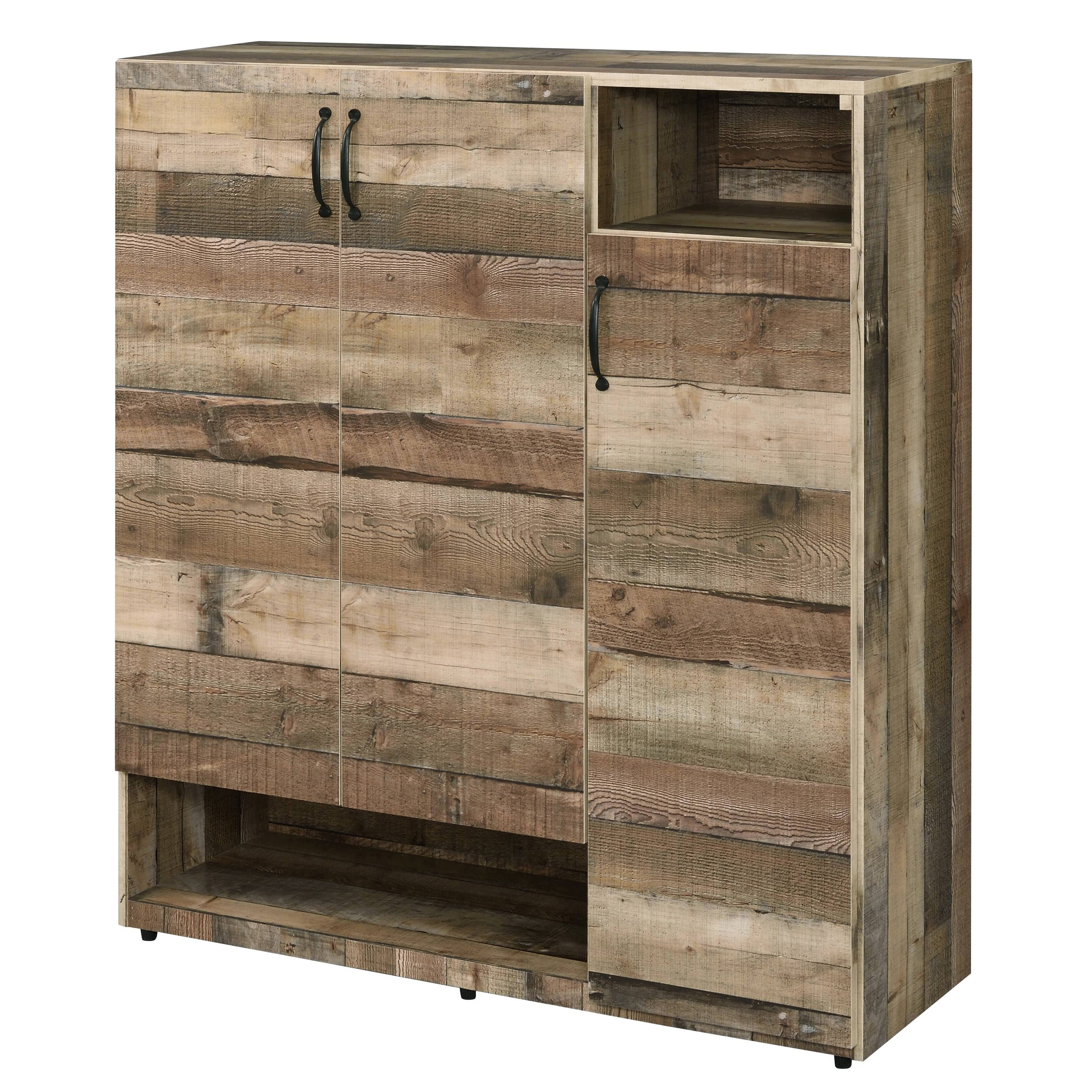 Rustic Grey Oak 3 Door Shoe Cabinet Vertical Rustic Primary Living Spa
