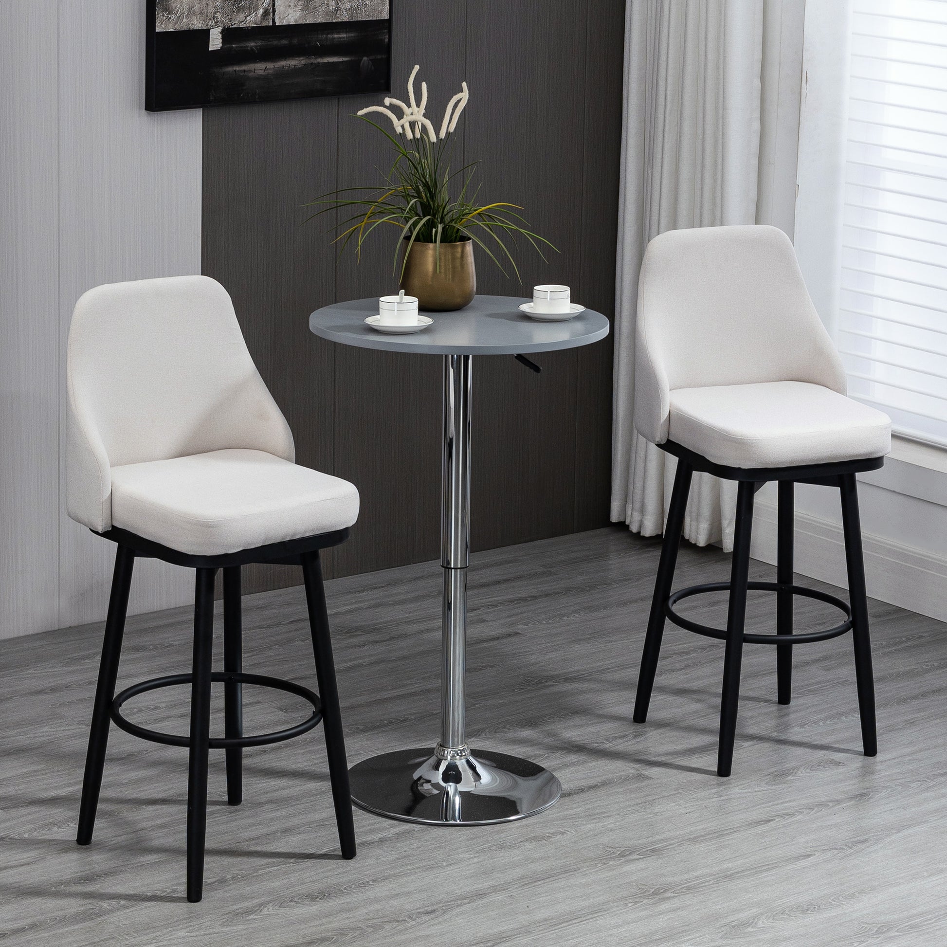 Homcom Bar Height Bar Stools Set Of 2, Modern 360 Swivel Barstools, 29.5 Inch Seat Height Upholstered Kitchen Chairs With Steel Legs And Footrest, Cream White Cream White Polyester