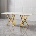 Mdf Marble Pattern Dining Table With Gold Stainless Steel Base, Rectangular Shape Seats 6 8 People Gold Seats 6 Dining Room Modern Kitchen & Dining Tables Rectangular Stainless Steel