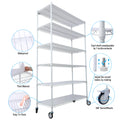 6 Tier 6000Lbs Capacity Nsf Metal Shelf Wire Shelving Unit, Heavy Duty Adjustable Storage Rack With Wheels & Shelf Liners For Commercial Grade Utility Steel Storage Rack, White 84