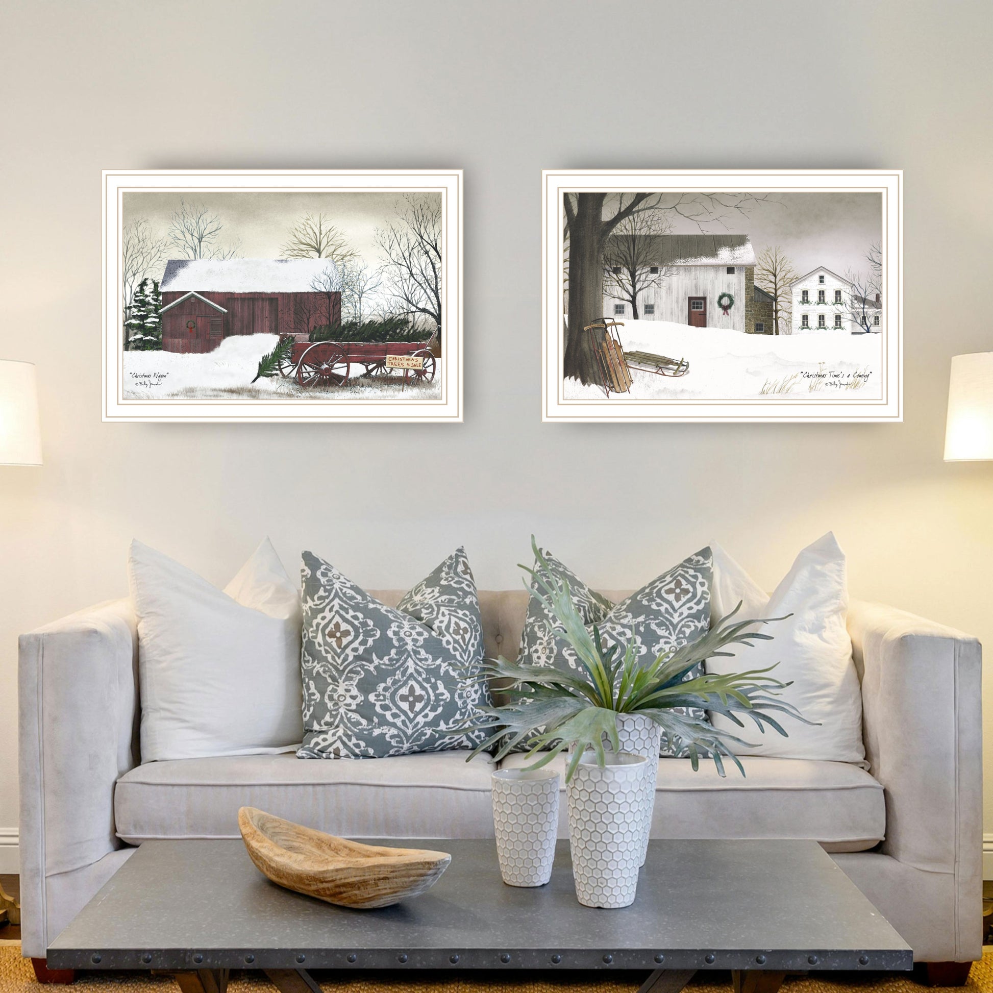 2 Piece Vignette Christmas Time With Family White Framed Wall Art For Living Room, Bedroom Wall Art Print For Home Decor By Billy Jacobs Multi Wood Paper