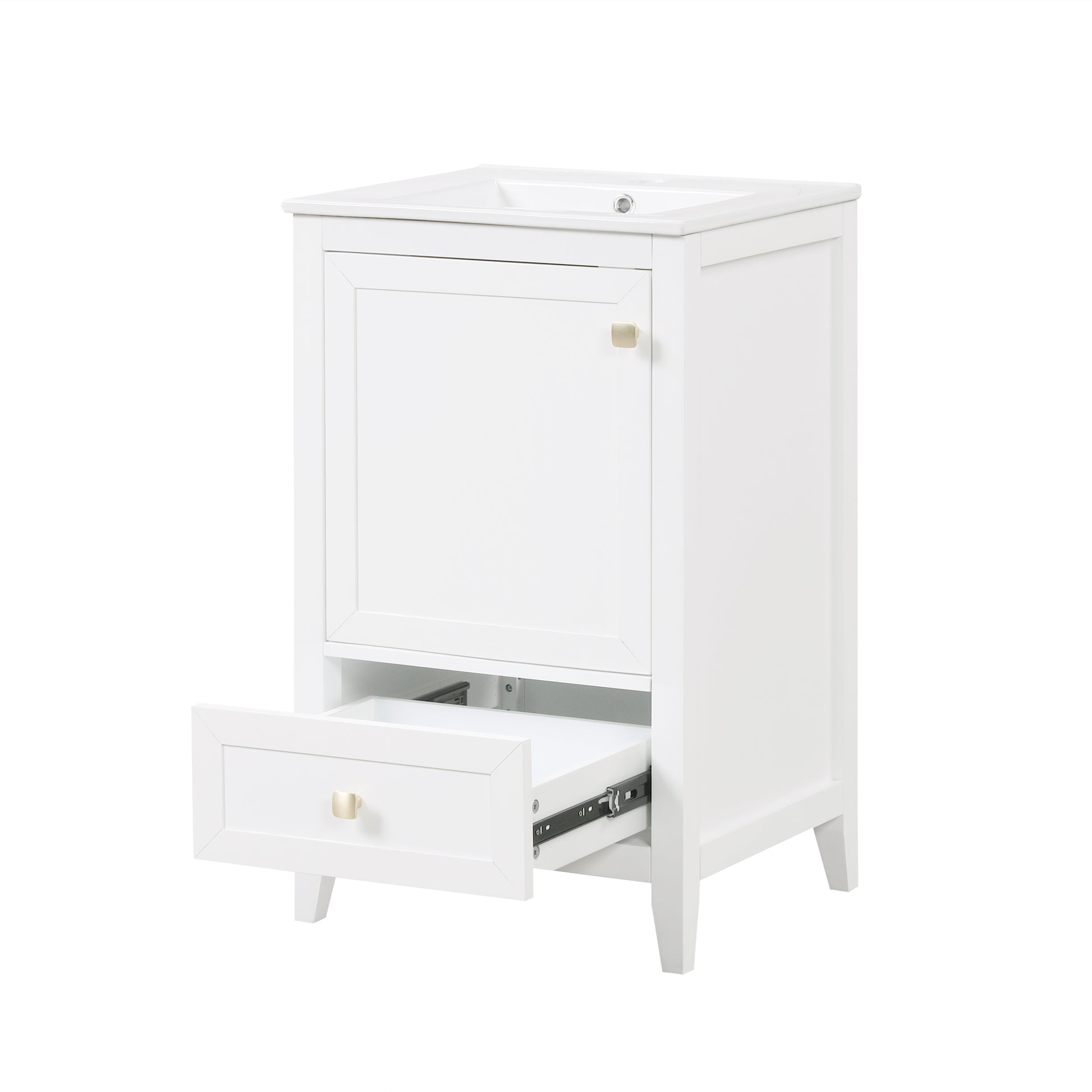 20" Bathroom Vanity With Sink, Bathroom Cabinet With Soft Closing Door, Storage Rack And A Drawer, White White Mdf