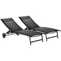 Outsunny Chaise Lounge Outdoor, 2 Piece Lounge Chair With Wheels, Tanning Chair With 5 Adjustable Positions For Patio, Beach, Yard, Pool, Black Black Fabric