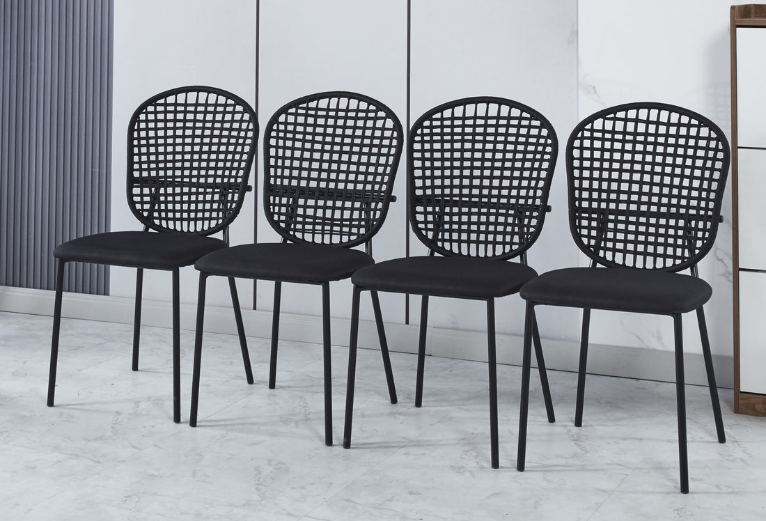 Black Sennit Chair,Set Of 4,Dining Chair,Coffee Chair Black Metal