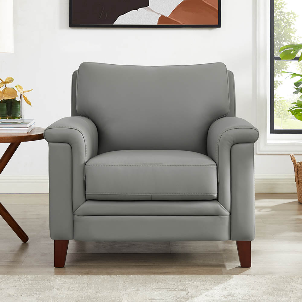 Westcott Leather Chair Silver Grey Memory Foam Genuine Leather