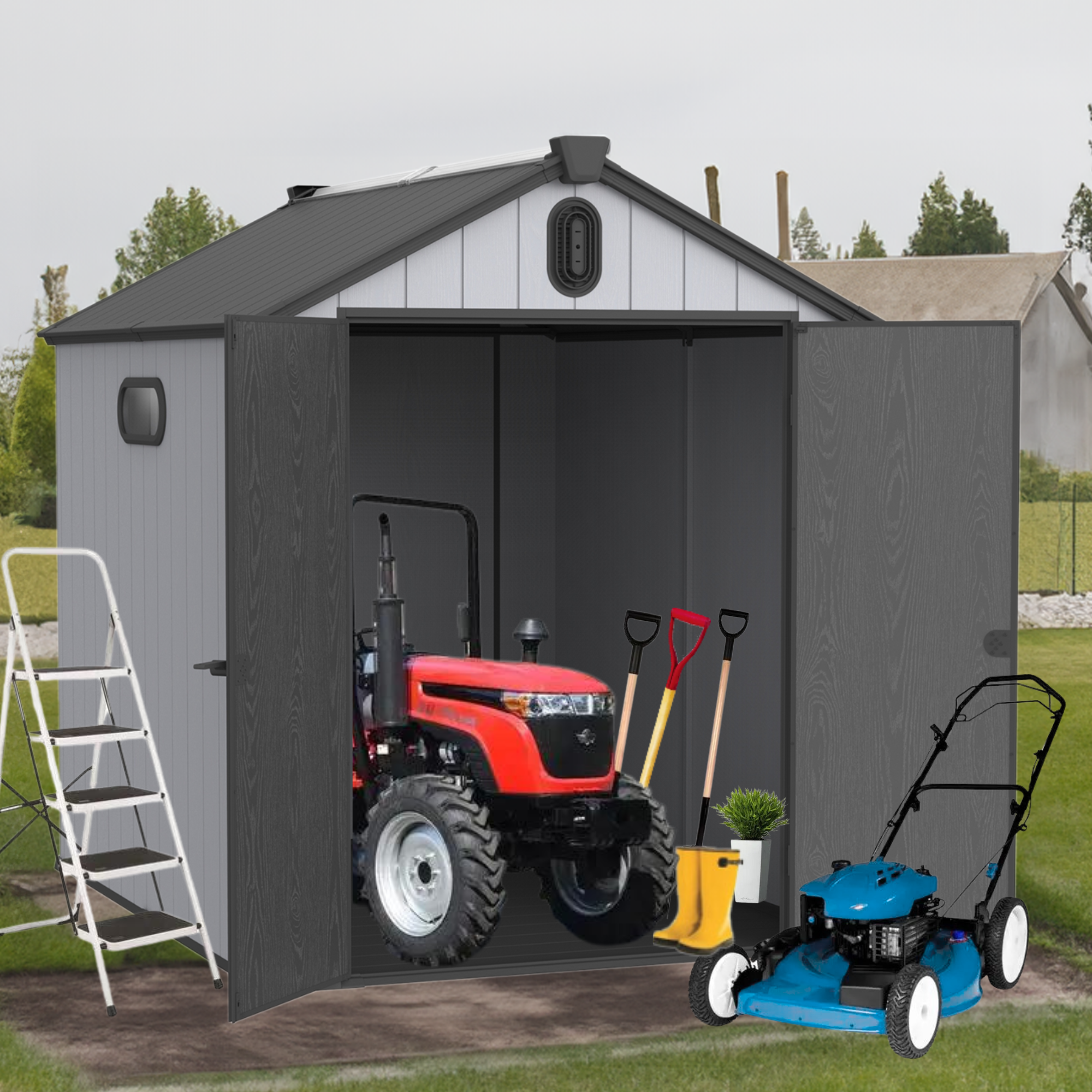 Xwt012 1 6*8Ft Plastic Storage Shed For Backyard Garden Big Spire Tool Storage Black Grey Garden & Outdoor Plastic