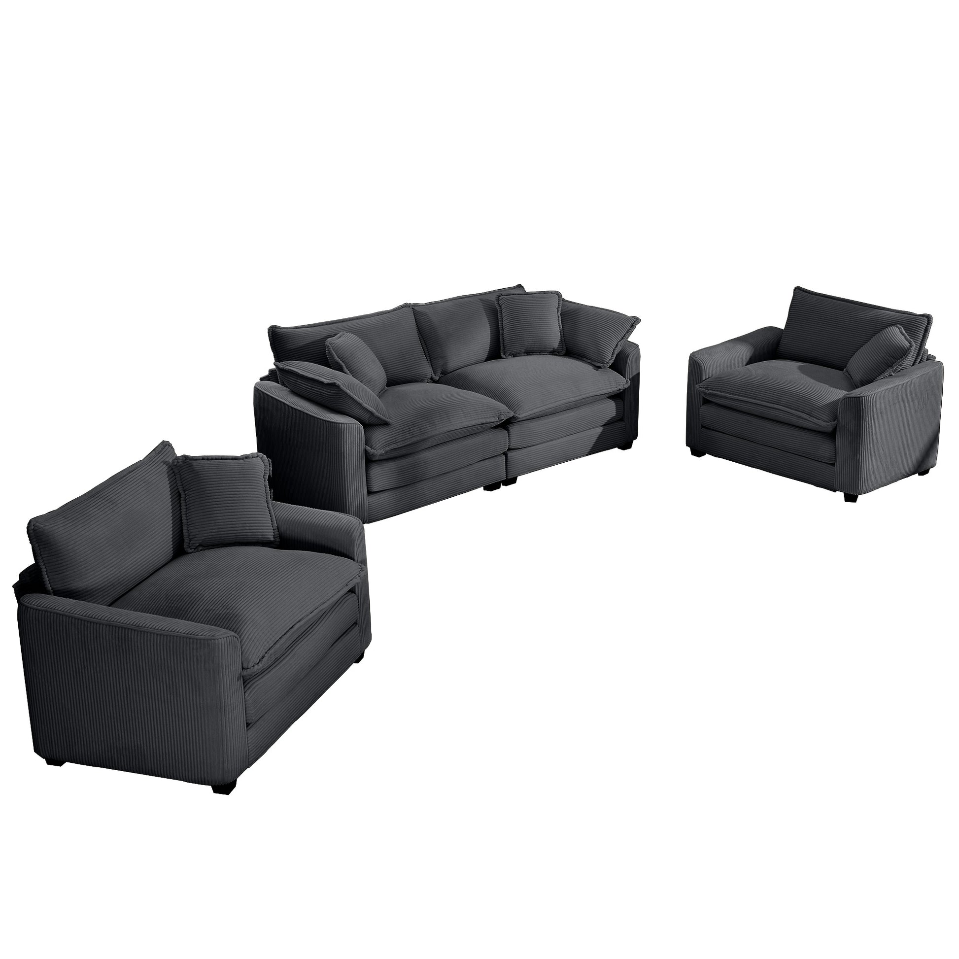 Warm And Cozy Sofa Set With Soft Cushions And Pillows, Home Theater Style Sofa Set Consisting Of One 2 Seater Sofas And Two Single Sofa In Grey Corduroy Fabric Grey Corduroy 4 Seat