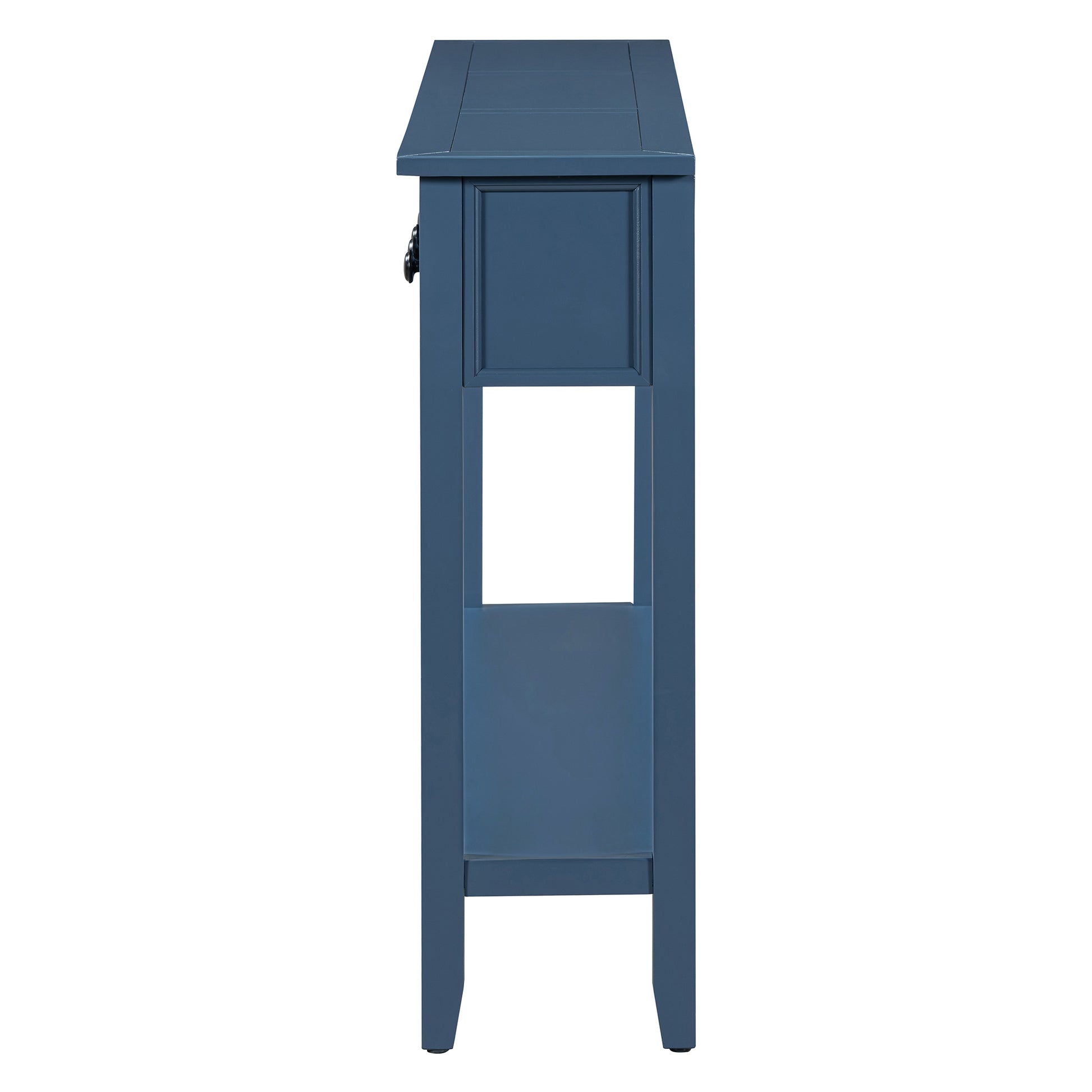 Rustic Entryway Console Table, 60" Long Sofa Table With Two Different Size Drawers And Bottom Shelf For Storage Antique Navy Antique Navy Solid Wood