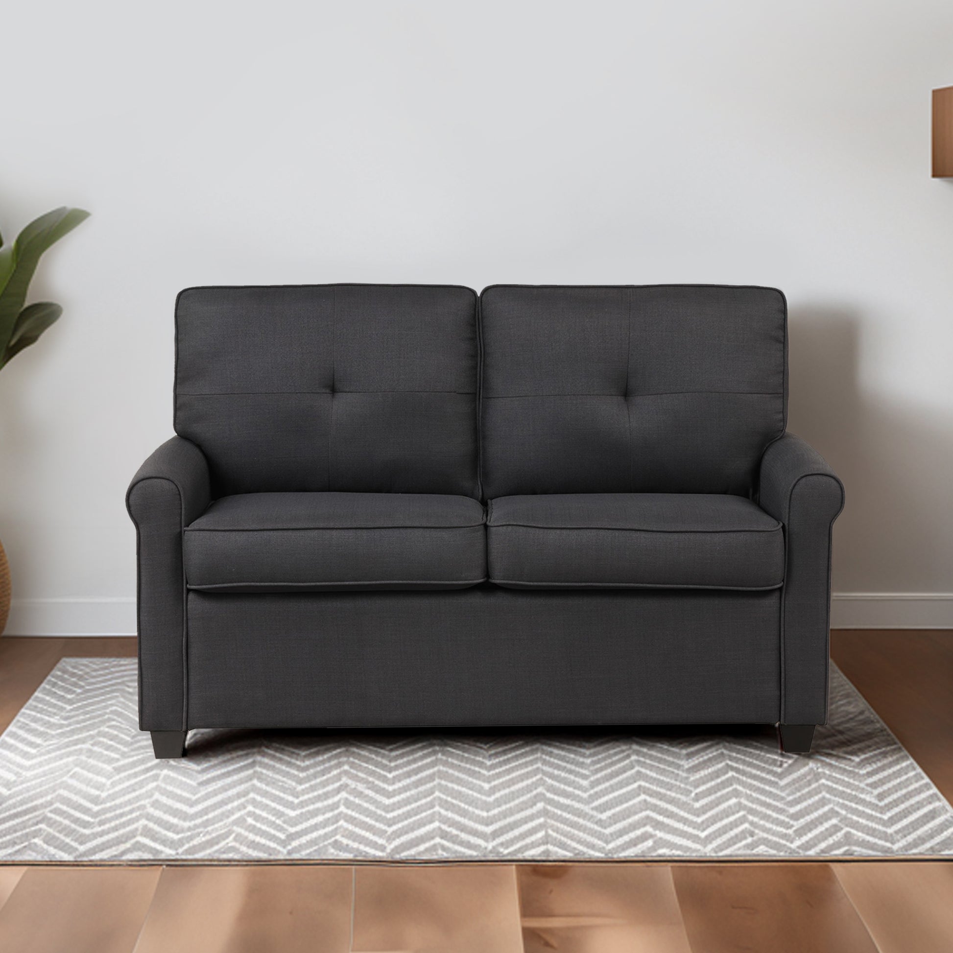 Fashion Pull Out Sofa Bed With Mattress, Fabric Antique Black Brown Polyester Wood Soft Cushion Back Extra Heavy Duty American Traditional Rubberwood Square Arms Memory Foam And Polyurethane Foam Polyester 2 Seat