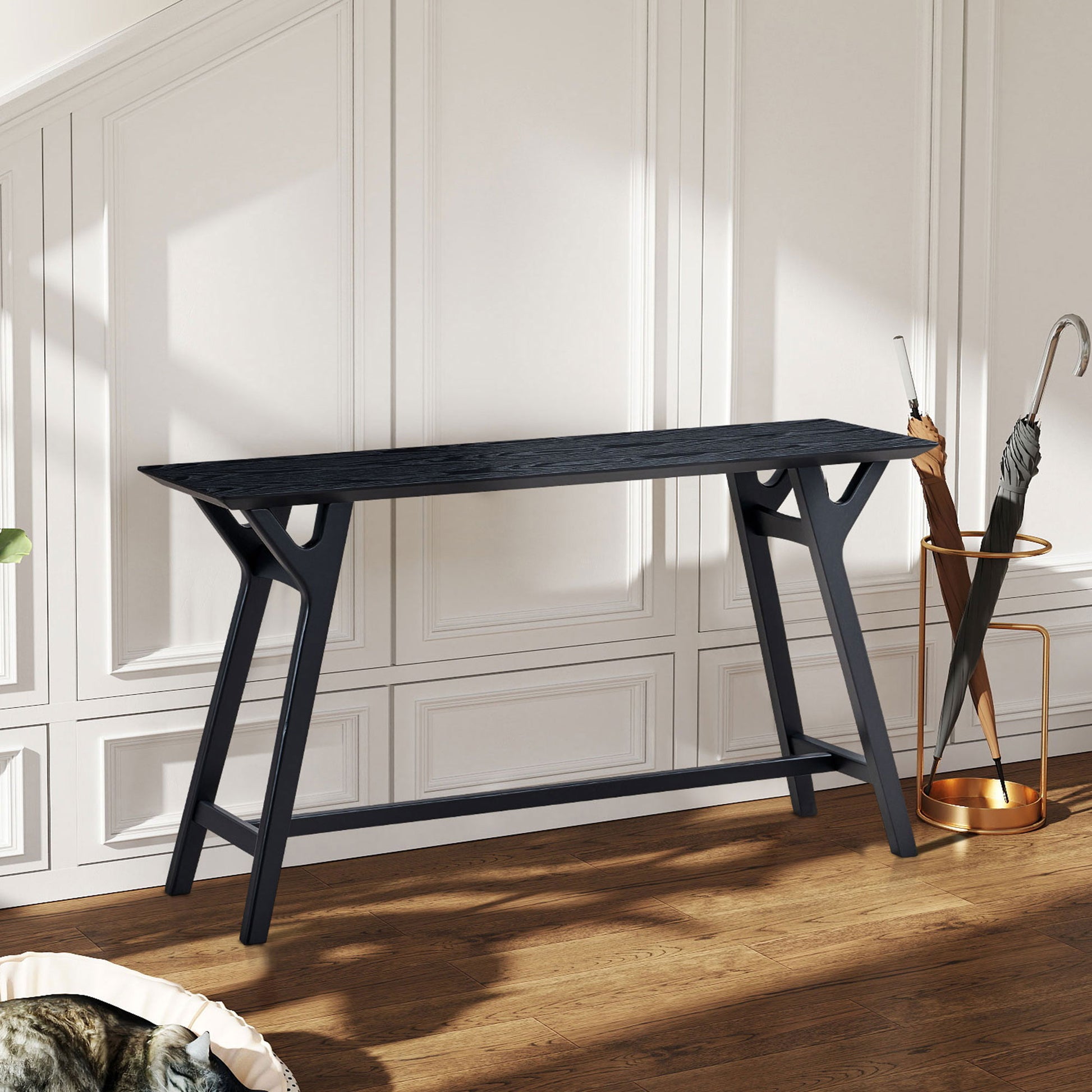 59.06 Inch Entryway Table For Living Room,Narrow Console Table With Solid Wood Legs, Modern Design Mdf Skinny Sofa Table Entrance Table For Hallway, Entrance,Apartment,Black Black Solid Wood Mdf