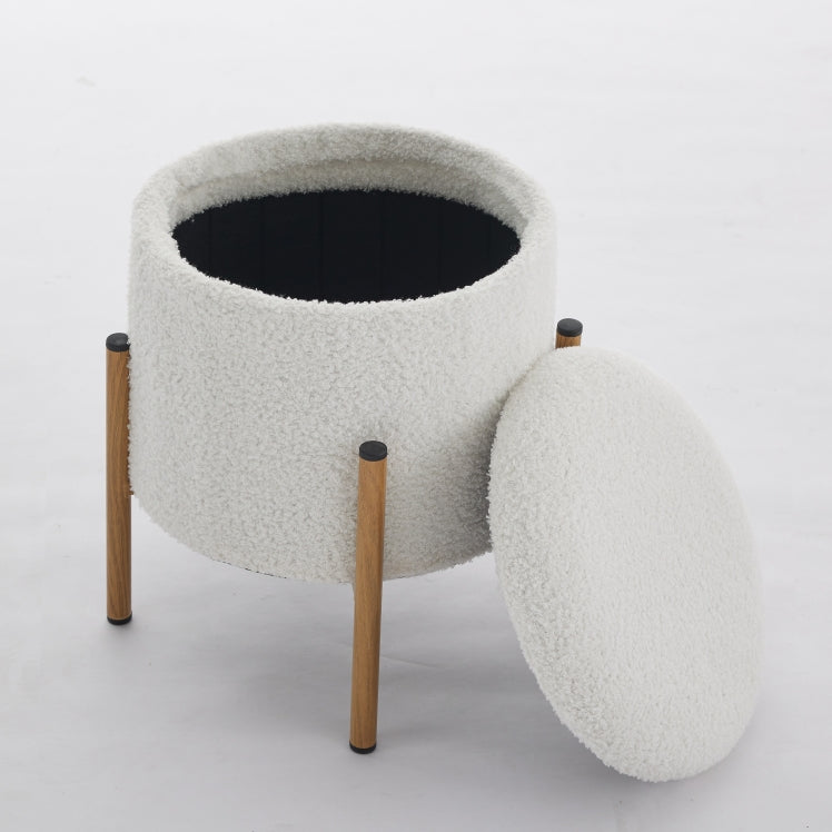 Modern Round Storage Ottoman, Ottoman Foot Stools With Metal Base, Ottoman Footstool With Removable Lid Storage Ottoman For Living Room, Bedroom, Makeup Room White White Upholstered