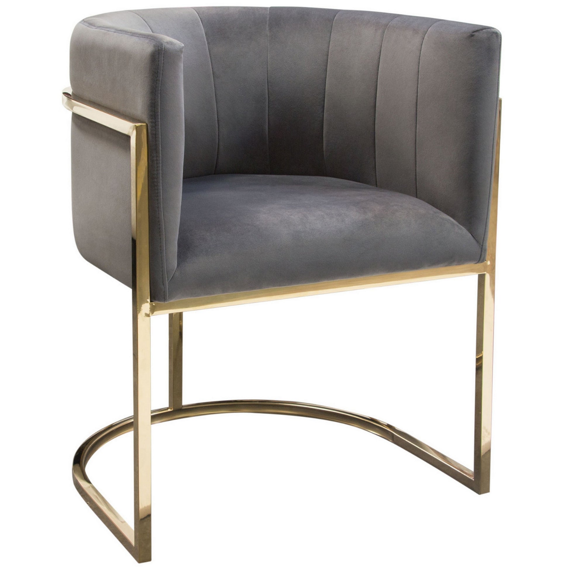 Meha 24 Inch Cantilever Dining Chair, Gray Velvet Upholstery, Gold Frame Gray Metal