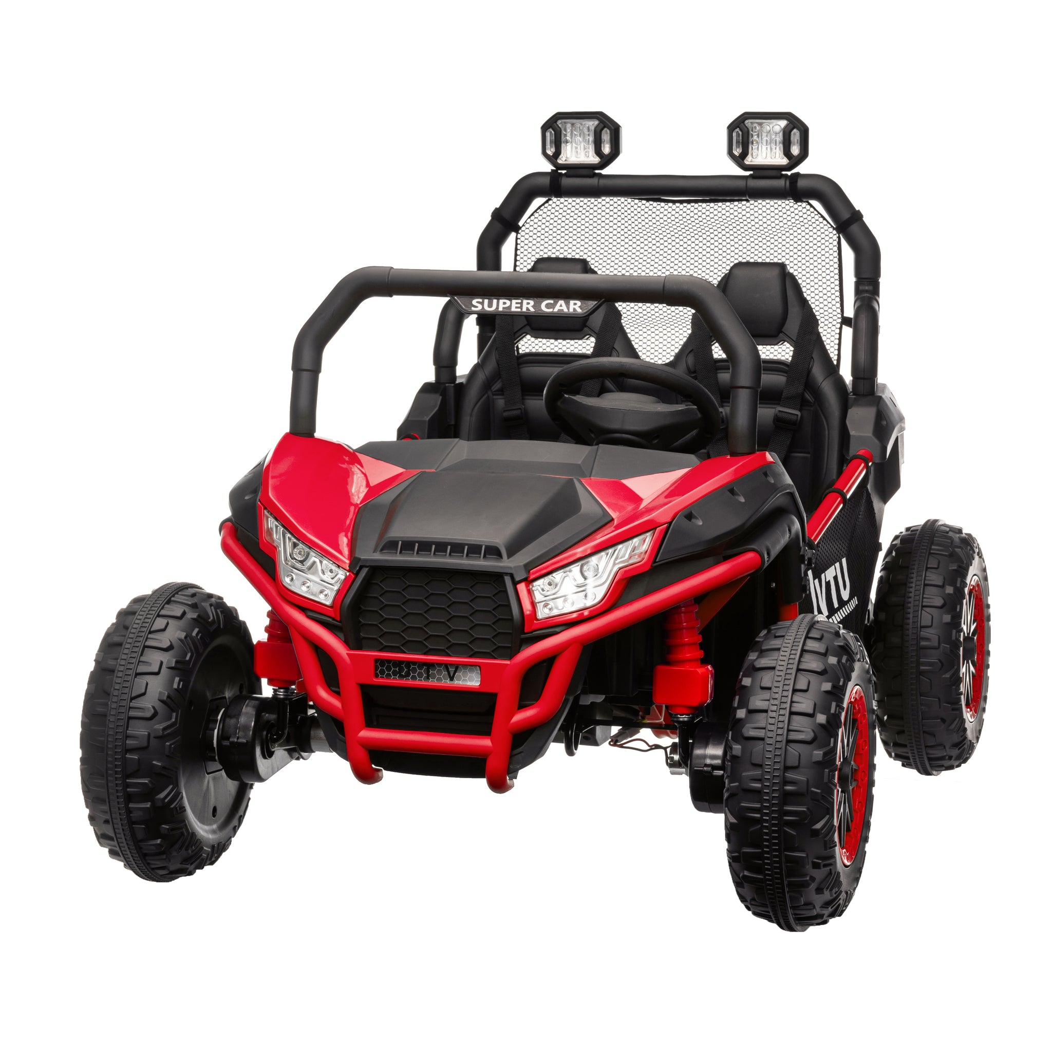 24 Volt Ride On Toys With Remote, Metal Frame Electric Powered Off Road Utv With 2 Xl Seater, 4X200W 5Mph Max, 4Wd 2Wd Switchable, 3 Speeds, Bluetooth, Storage,Red Red Abs