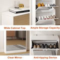 Modern Shoe Cabinet With Small Mirror Edge Gap, Mirror Shoe Rack Organizer With 3 Flip Drawers, Shoe Storage Cabinet For Entryway, Living Room, Dressing Room Freestanding 3 4 Drawers Mirrored White White Primary Living Space Glass Doors Modern Mdf Glass