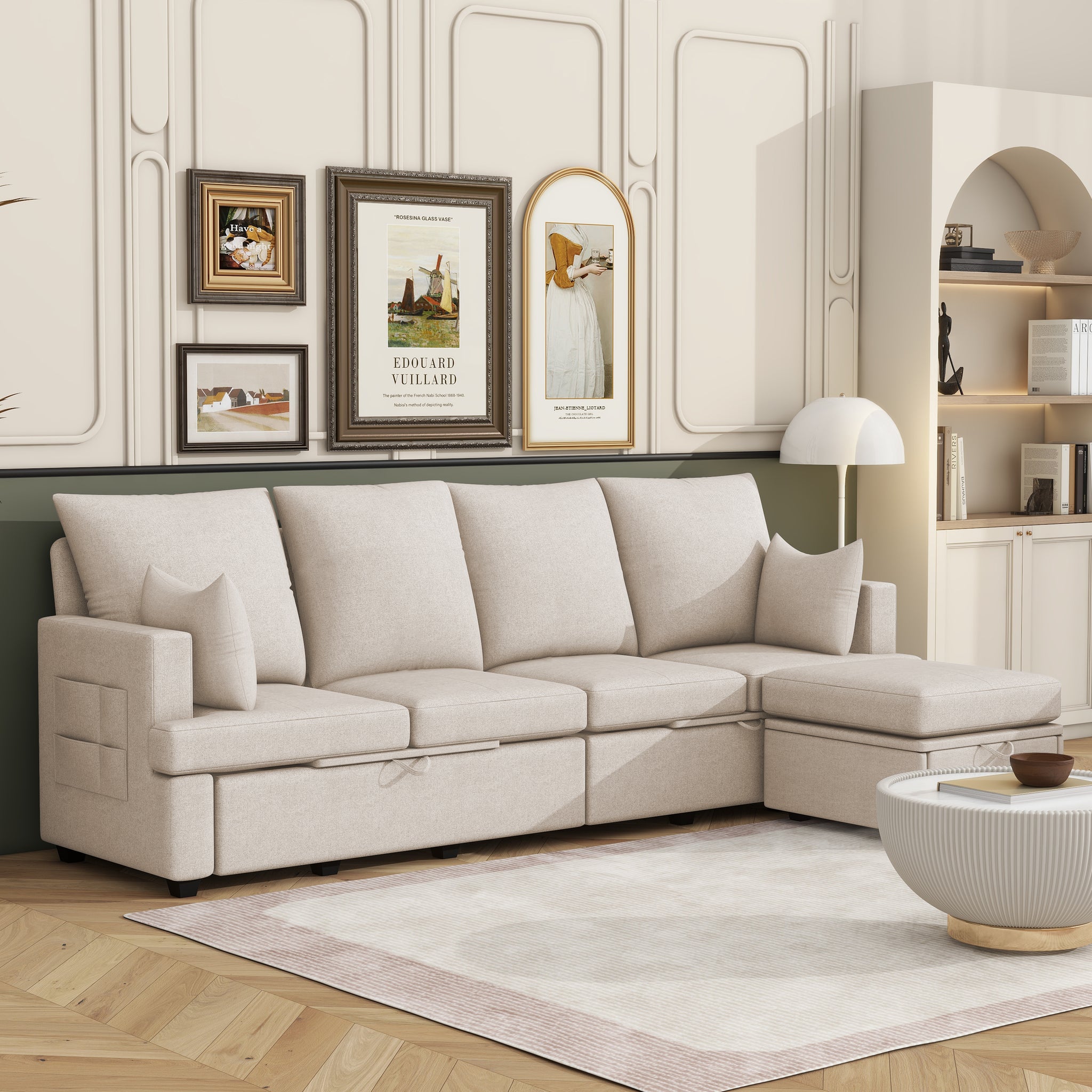 Modern L Shape Modular Sofa, Seat Chenile Sectional Couch Set With