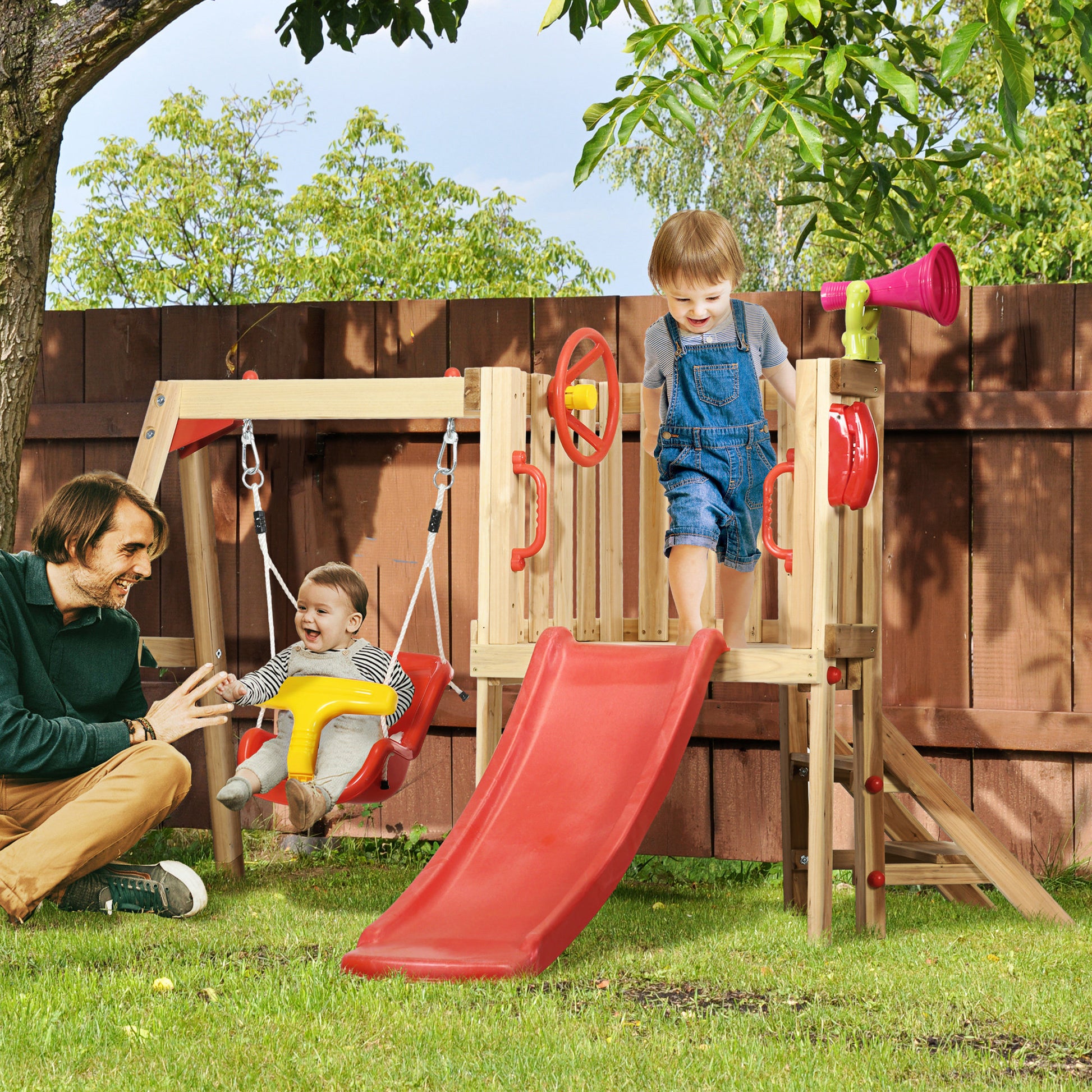 Outsunny In Wooden Swing Set Outdoor Playset With Baby Swing Seat,