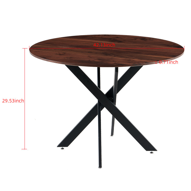 42.1"Black And Wood Color Table Mid Century Dining Table For 4 6 People With Round Mdf Table Top, Pedestal Dining Table, End Table Leisure Coffee Table,Cross Leg Matte Black Natural Kitchen & Dining