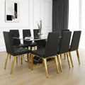 Modern Style Glass Dining Table, Elegant Transparent Design, Solid Support Base, Black Dining Chair Set, Gold Plated Chair Legs, Suitable For Restaurant Kitchens Set Of 9 Metal Gold Black Mdf Glass