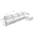 Large L Shape Sectional Corduroy Sofa,Deep Seat Couch With Storage Footstool And 4 Waist Pillows,Beige Beige Corduroy 4 Seat