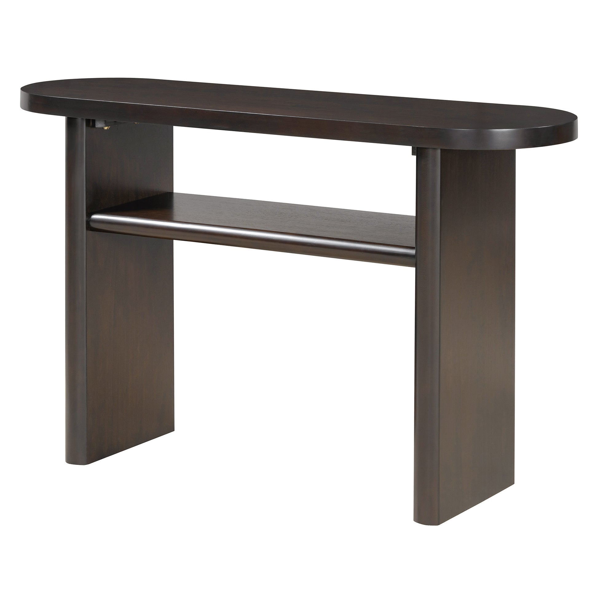 Elegant Minimalist Console Table With Rounded Edges And Sturdy Shelf Design For Entryway, Living Room Espresso Espresso Solid Wood Mdf