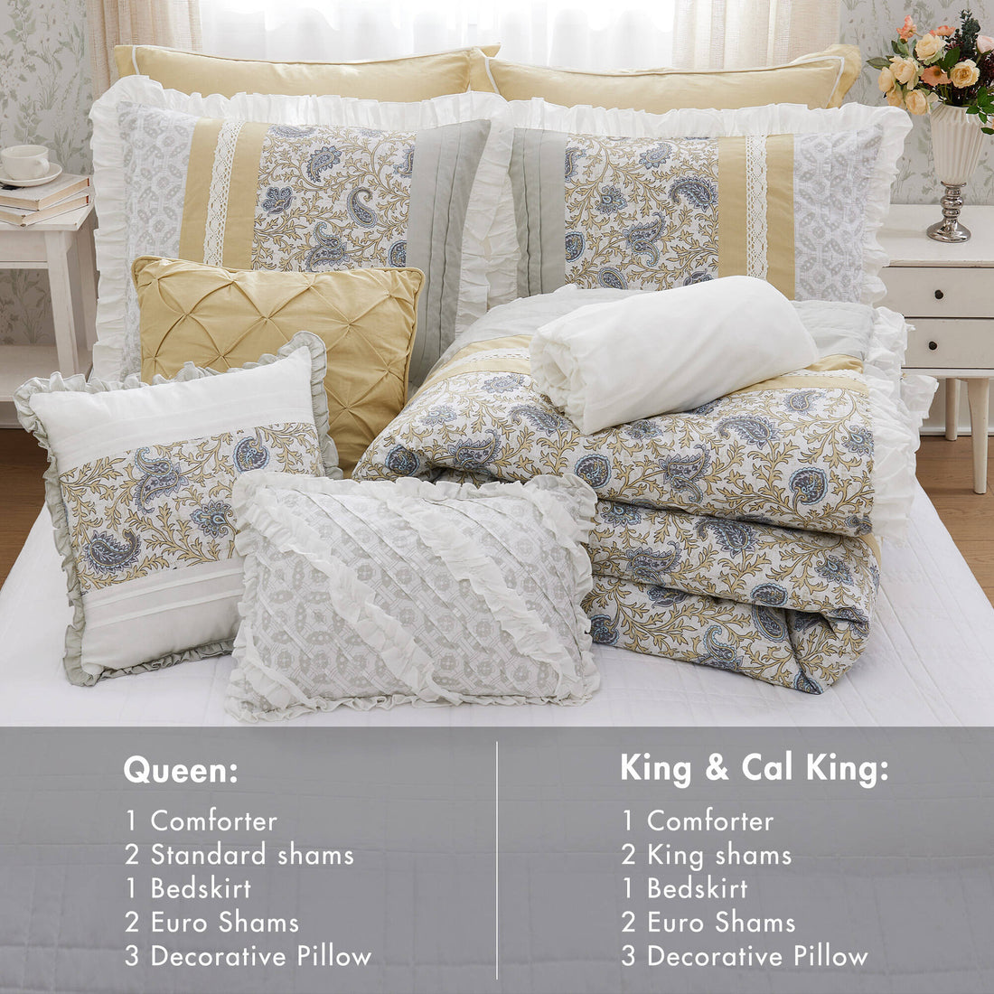 9 Piece Cotton Percale Comforter Set Yellow Queen Queen Yellow Polyester