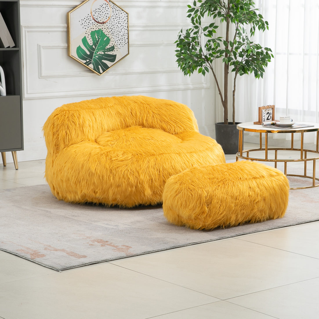 Coolmore Bean Bag Chair, Floor Sofa With Handle,Accent Sofa Chair With Ottoman For Gaming Reading Relaxing Yellow Yellow Foam Plush