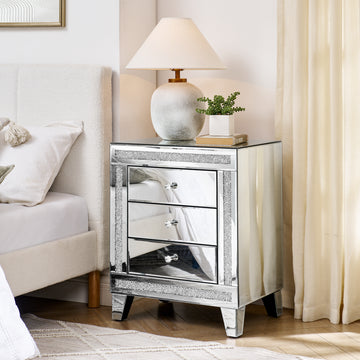 21.5 Inch X15.8 Inchx26.8 Inchsilver Mirror Three Drawer Cabinet,Multi Functional Storage Cabinet Chest 3 4 Drawers Glass Pane Silver Bedroom Drawers Included American Design Acrylic Mdf Glass