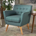 Club Chair, Mid Century Modern Fabric Club Chair, Dark Teal Natural Teal Fabric