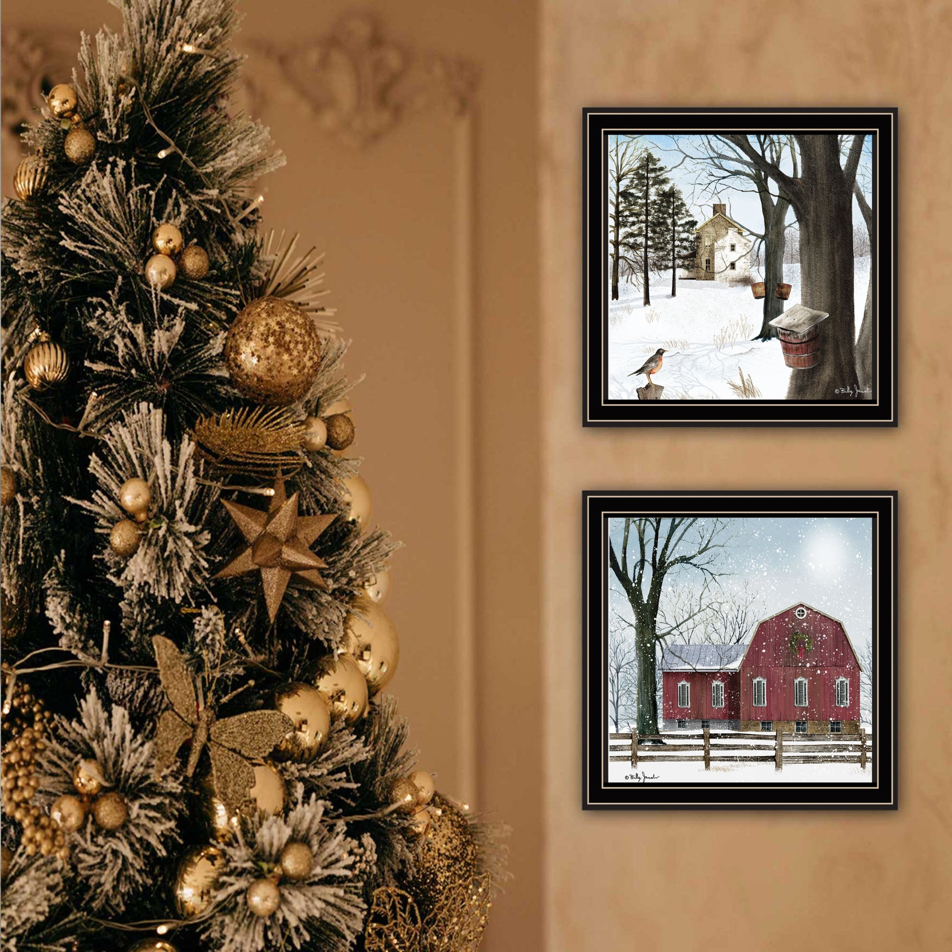 2 Piece Vignette A Little Snow, Waiting For Spring Black Framed Wall Art For Living Room, Bedroom Wall Art Print For Home Decor By Billy Jacobs Multicolor Wood Paper