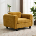 Modern Oversized Armchair Comfy Accent Chair Single Sofa For Living Room Bedroom Office Apartment, Woven Velvet Fabric, Yellow Yellow Wood