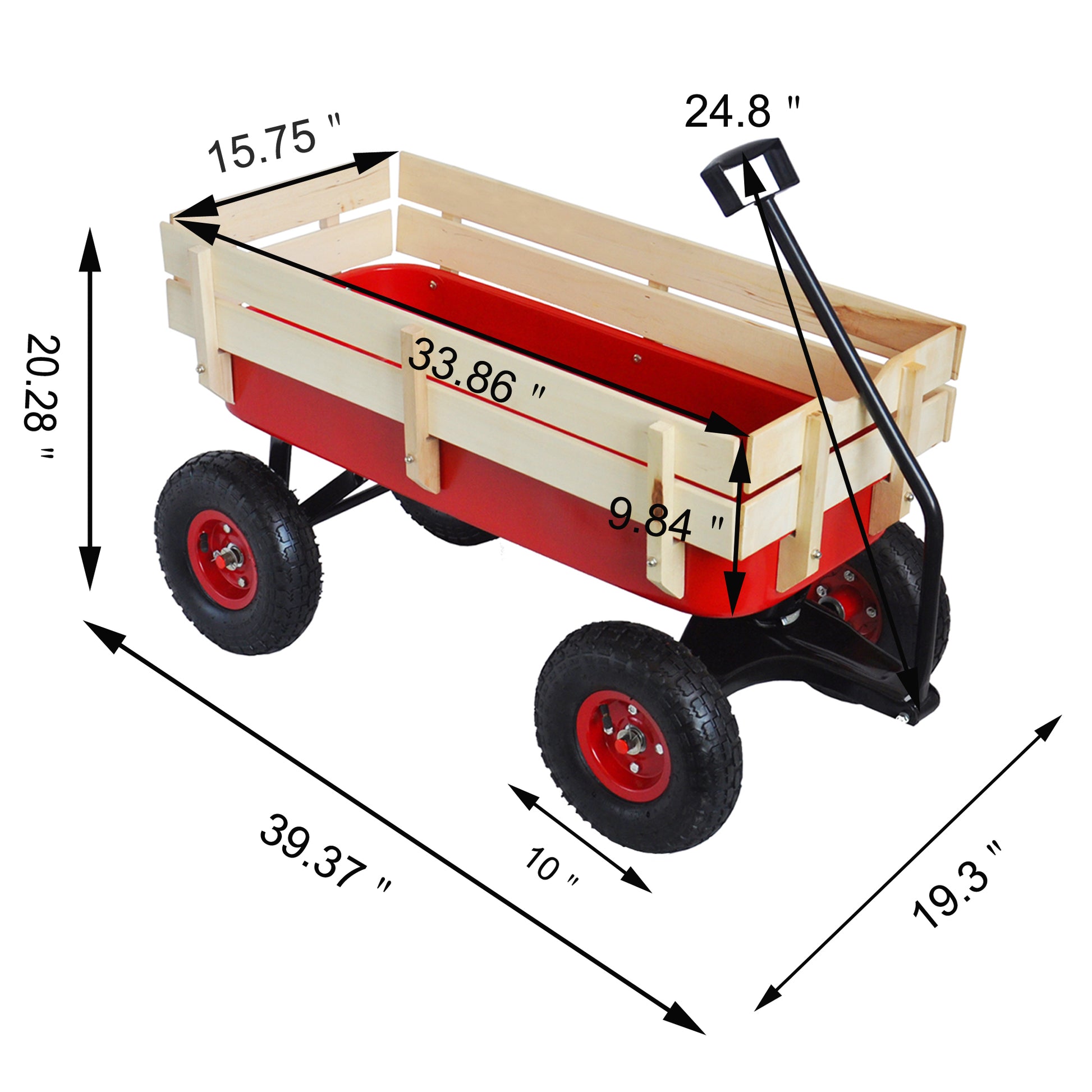 Outdoor Sport Wagon Tools Cart Wooden Side Panels Air Tires Wagon Red Red Garden & Outdoor Metal