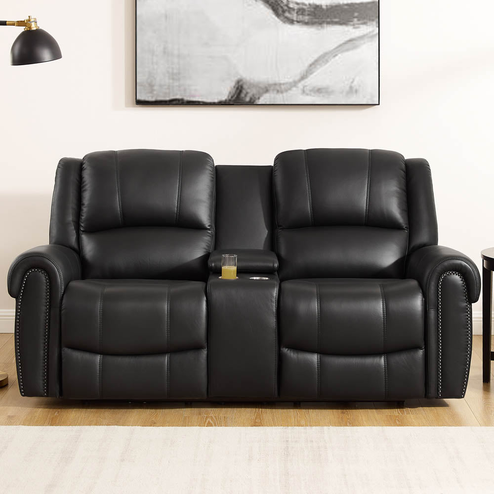 Marco Power Zero Gravity Reclining Loveseat With Console Black Memory Foam Genuine Leather