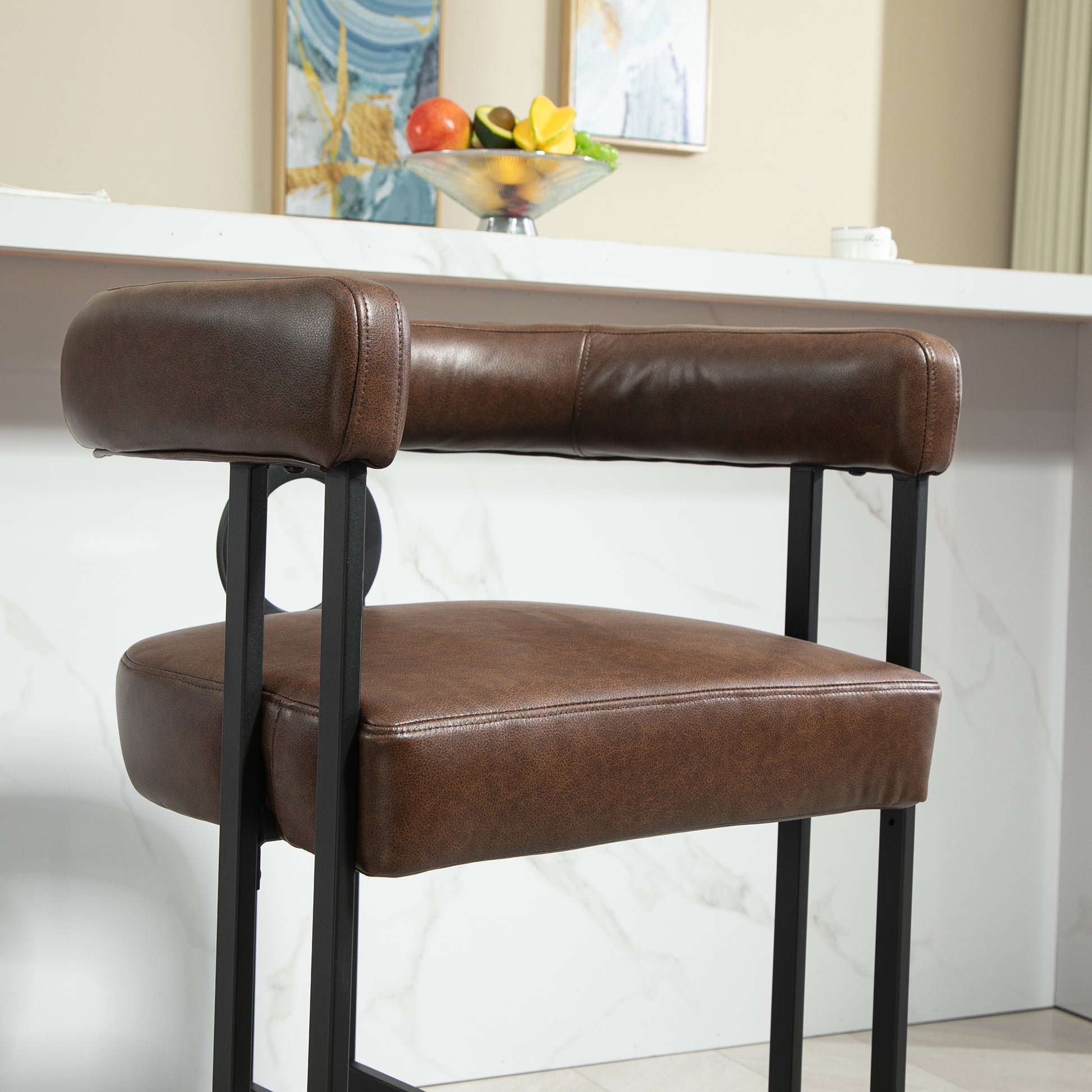 Coolmore Bar Stools Set Of 1, Modern Bar Stool With Back, Black Metal Frames, Upholstered Bar Stools For Kitchen Island, Pub, Club Dark Brown Pu Dark Brown Primary Living Space Foam Pu