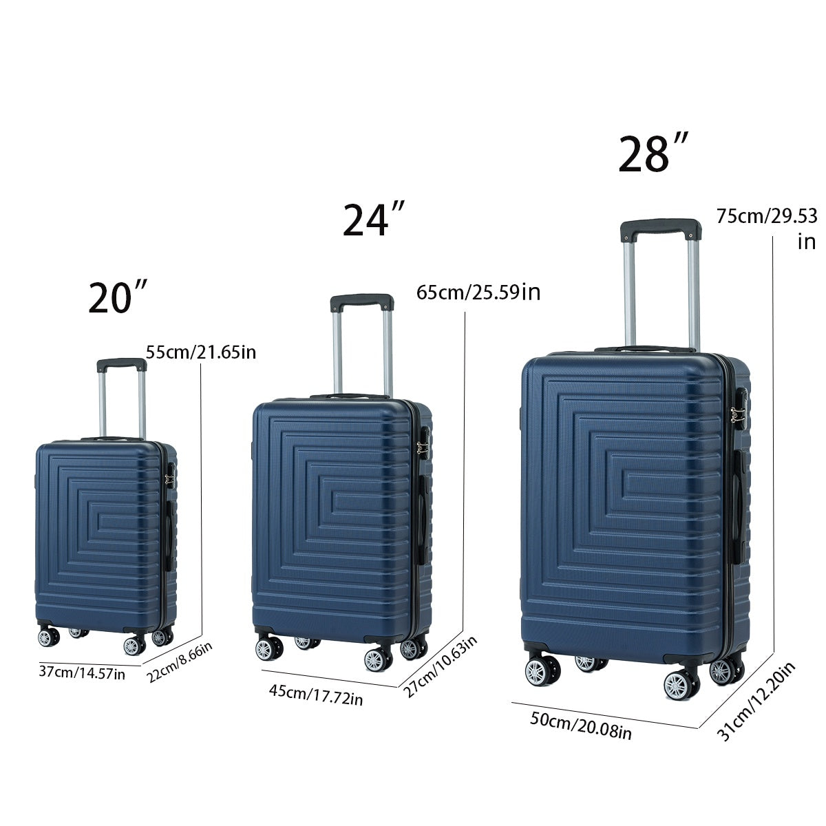 Three Piece Hard Shell Soft Edge Luggage With Rotating Wheels, 360 Degree Rotating Four Wheel Luggage, Lightweight, Suitable For Travel Luggage And Suitcases. 3 Piece Suitcase Set 20 24 28 Inch Blue