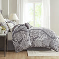 7 Piece Cotton Printed Comforter Set Grey Cal King California King Grey Polyester
