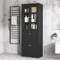 Tall Bathroom Storage Cabinet, Cabinet With Four Doors And Drawers, Adjustable Shelf, Mdf Board, Black Black Mdf