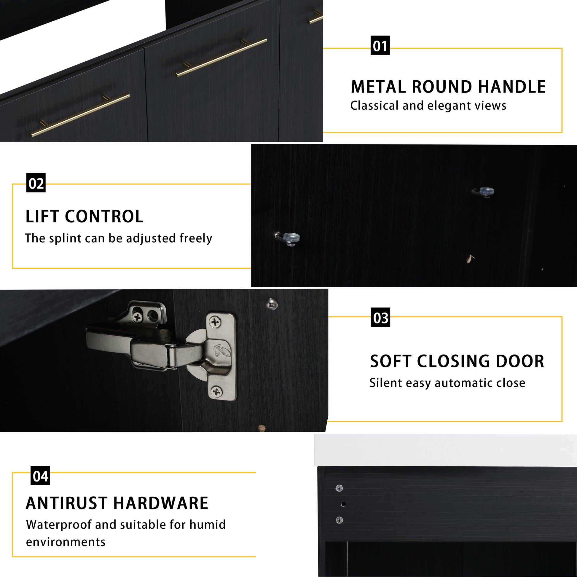 48 Inch Freestanding Bathroom Vanity With Resin Sink, With Soft Closing Door, Kd Package Black Chestnut Bathroom Modern Plywood