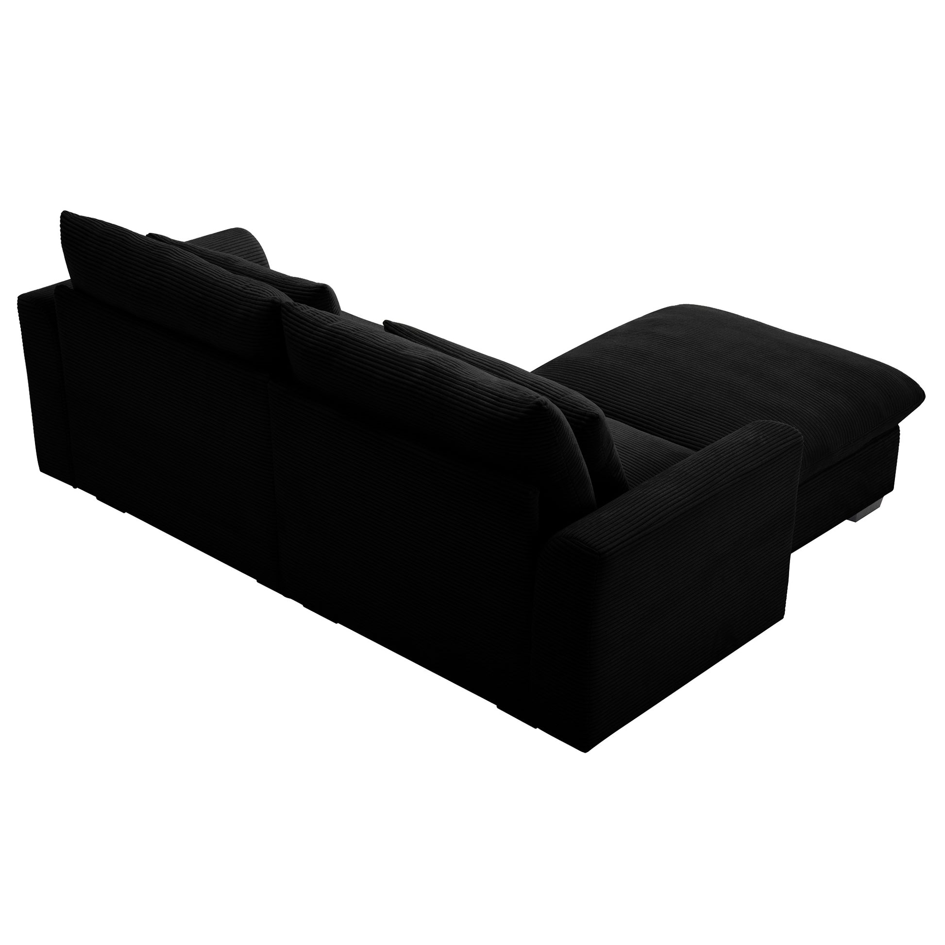 Sectional Sofa Comfy Corduroy Couch For Living Room With Pillows And Round Armrests, Modern Corduroy Sofa Sleeper Deep Couches With Storage Ottoman Black, 2 Seat Black Corduroy 2 Seat