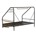 Full Size Metal Frame Platform Bed With Clothes Rack, Storage Shelves And 2 Drawers, Black Box Spring Not Required Full Black Metal Mdf Metal