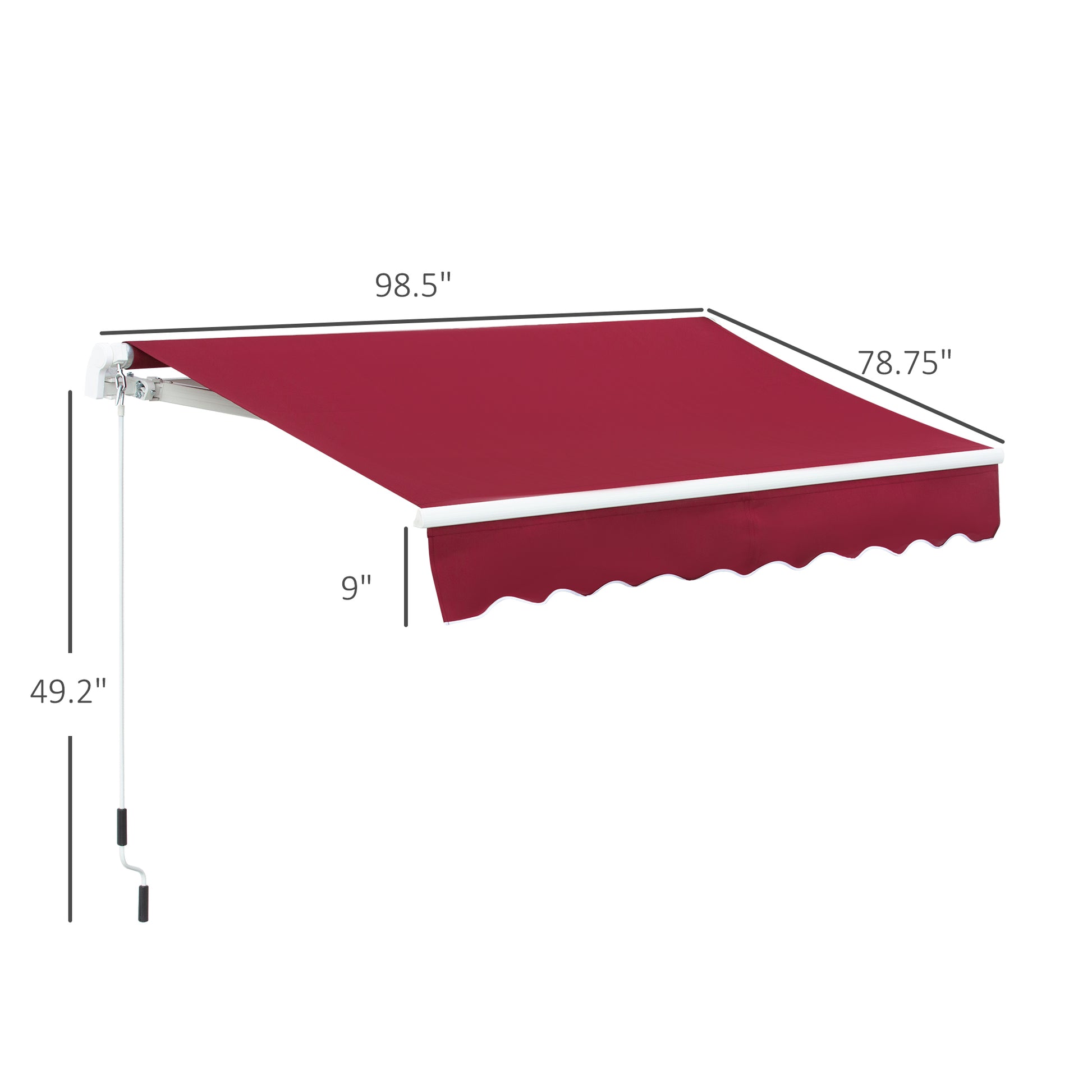 Outsunny 8' X 7' Patio Retractable Awning, Manual Exterior Sun Shade Deck Window Cover, Wine Red Red Aluminum