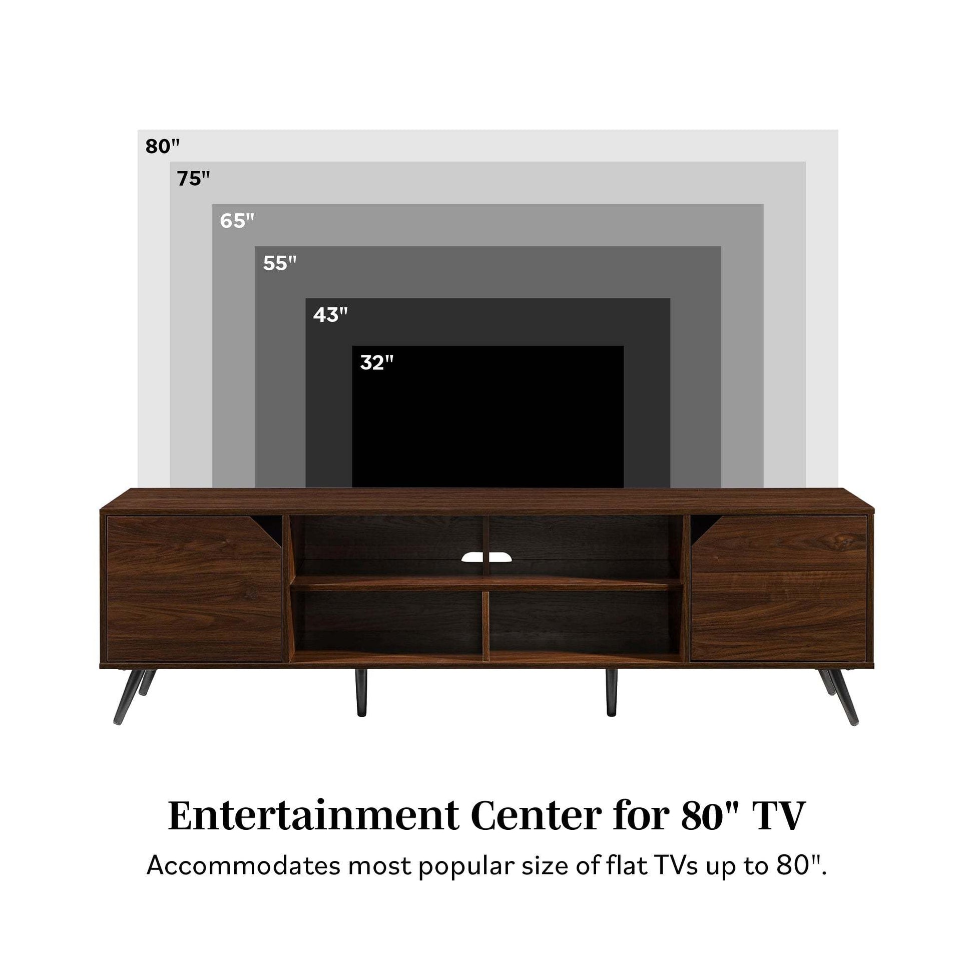 Contemporary 2 Door Minimalist Tv Stand For Tvs Up To 80 Inches Dark Walnut Dark Brown 80 89 Inches Mdf Mdf