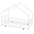 Twin Size Metal House Bed With Twin Size Trundle, White Twin White Metal